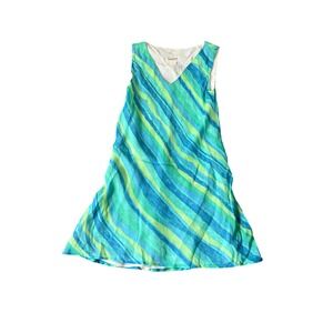 Tessuto‎ Blue Green Striped Rayon Sleeveless Dress Casual Summer Flowy